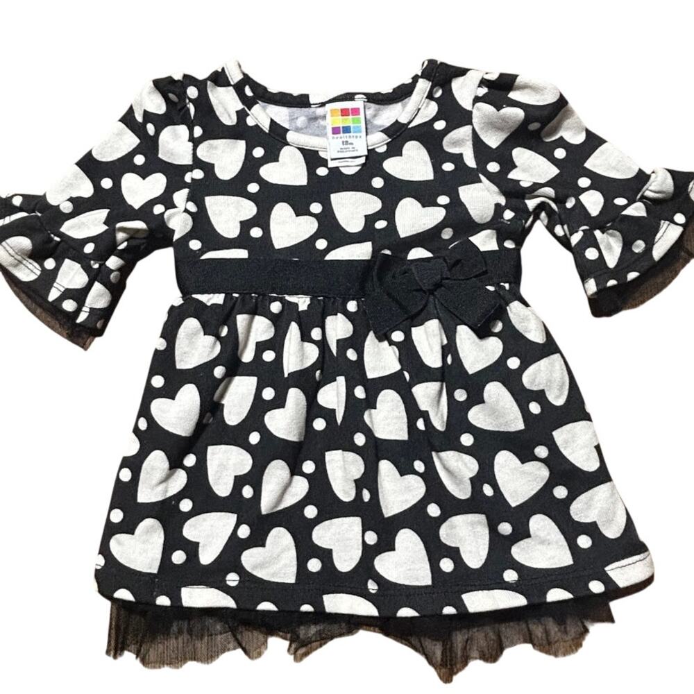 Healthtex girls sz 18 mth Black Valentine dress w/repeating white hearts
